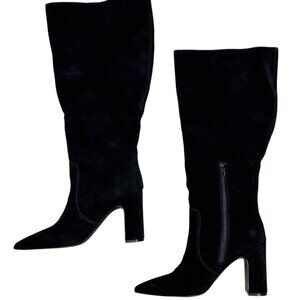 Steve Madden Evey Knee High Suede Boots 7.5 Wide Calf Heels Black